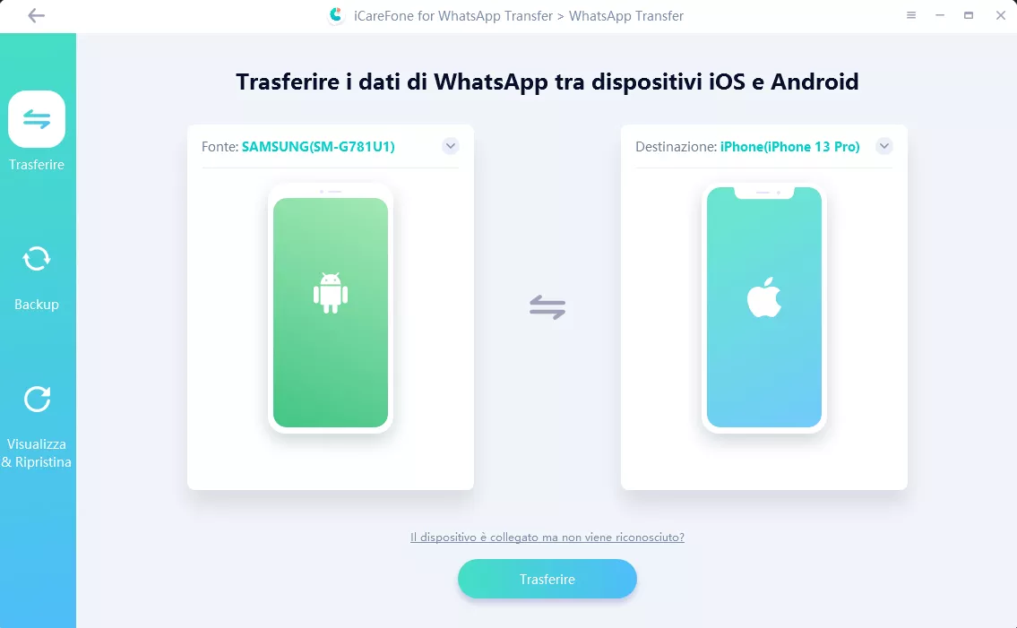 trasferire whatsapp da Android a iPhone senza reset