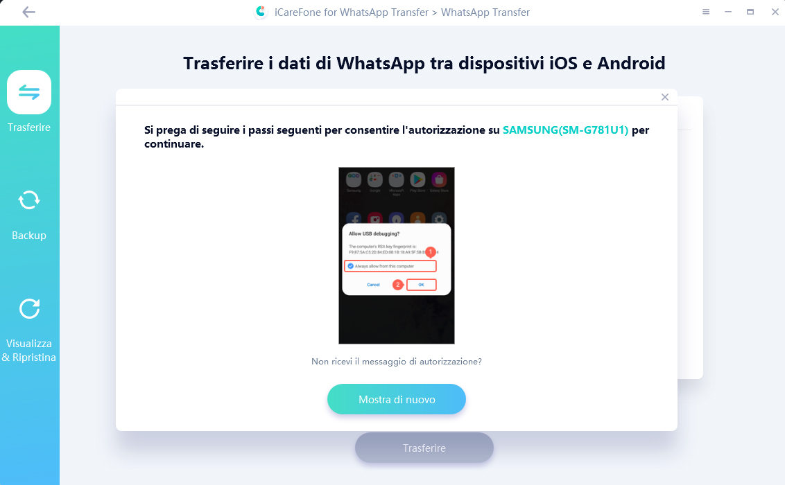 trasferimento di un backup WhatsApp da Android a iPhone