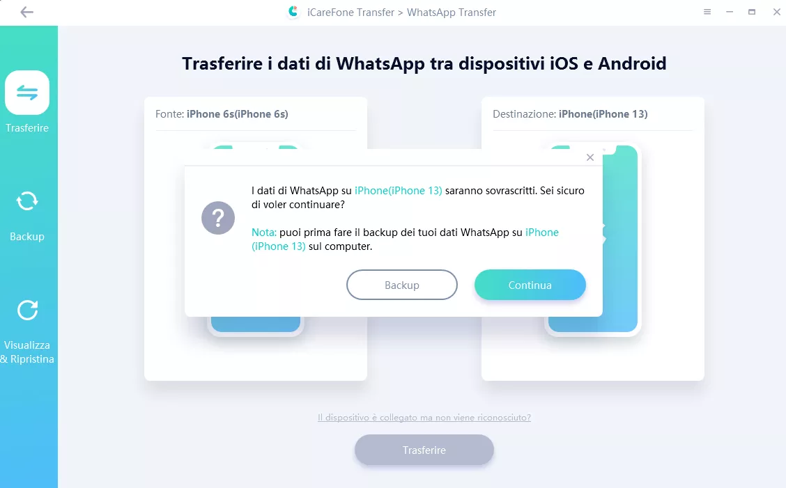 sovrascritti dati whatsapp su ios